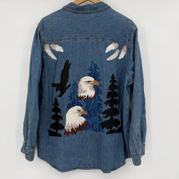 VTG Faded Glory Womens XL Denim Shirt Bald Eagle Nature Western Americana Boho - Picture 2 of 16